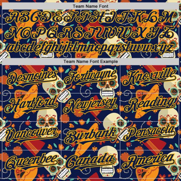 Custom Navy Gold Sugar Skull Day of the Dead Mexican Folk Art Authentic Baseball Jersey