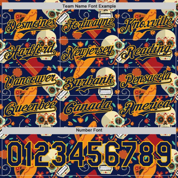 Custom Navy Gold Sugar Skull Day of the Dead Mexican Folk Art Authentic Baseball Jersey