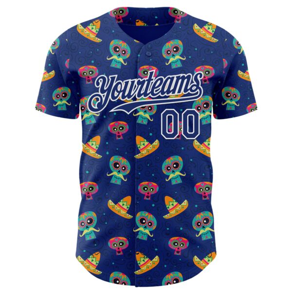 Custom Royal White Sugar Skull Day of the Dead Mexican Folk Art Authentic Baseball Jersey