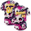 Custom Black Yellow Hot Pink-White Sugar Skull Day of the Dead Mexican Folk Art Authentic Baseball Jersey