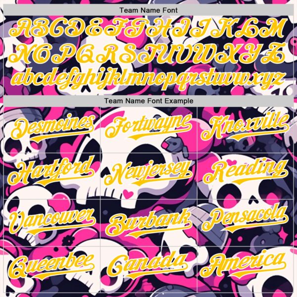 Custom Black Yellow Hot Pink-White Sugar Skull Day of the Dead Mexican Folk Art Authentic Baseball Jersey