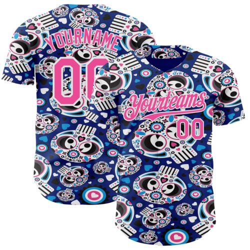 Custom Royal Pink-White Sugar Skull Day of the Dead Mexican Folk Art Authentic Baseball Jersey