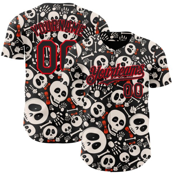 Custom Black Fire Red Sugar Skull Day of the Dead Mexican Folk Art Authentic Baseball Jersey