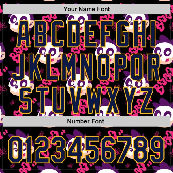 Custom Black Navy Hot Pink-Gold Sugar Skull Day of the Dead Mexican Folk Art Authentic Baseball Jersey