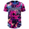 Custom Black Navy Hot Pink Blue-White Sugar Skull Day of the Dead Mexican Folk Art Authentic Baseball Jersey