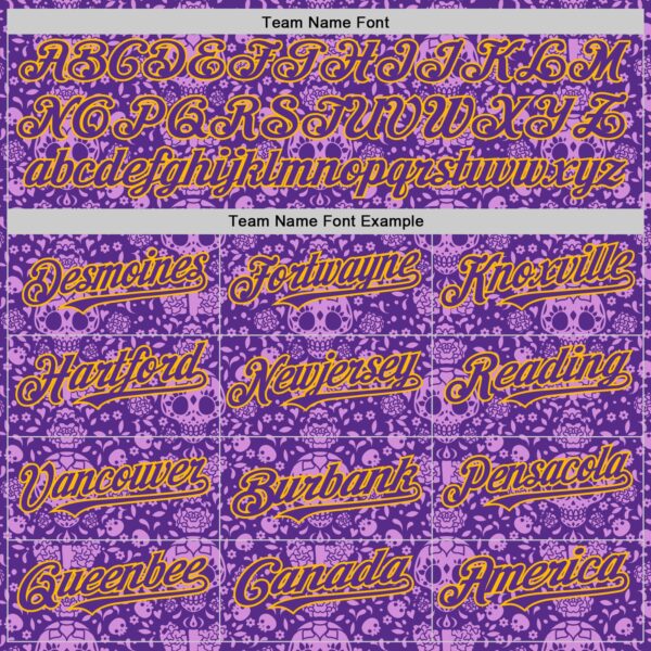 Custom Purple Gold Sugar Skull Day of the Dead Mexican Folk Art Authentic Baseball Jersey