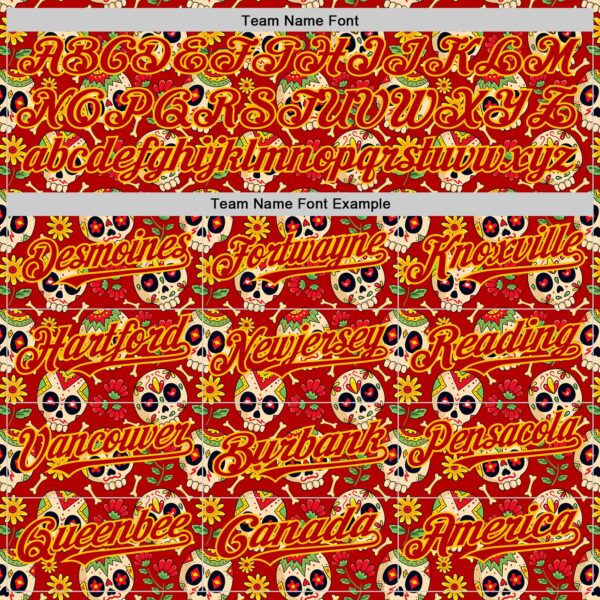 Custom Red Yellow Sugar Skull Day of the Dead Mexican Folk Art Authentic Baseball Jersey