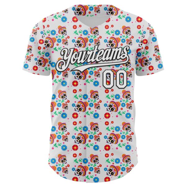 Custom White Black Sugar Skull Day of the Dead Mexican Folk Art Authentic Baseball Jersey