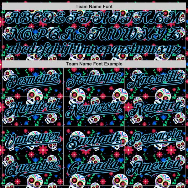 Custom Black Sky Blue Sugar Skull Day of the Dead Mexican Folk Art Authentic Baseball Jersey
