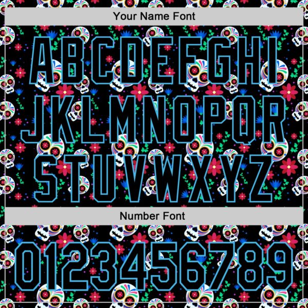 Custom Black Sky Blue Sugar Skull Day of the Dead Mexican Folk Art Authentic Baseball Jersey