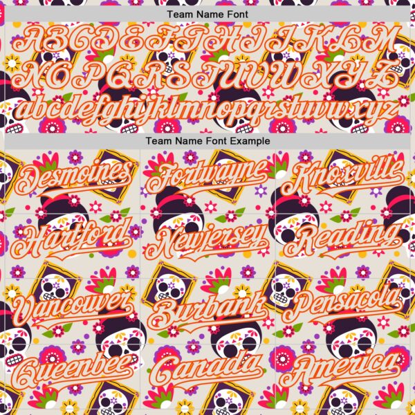 Custom Cream Orange Sugar Skull Day of the Dead Mexican Folk Art Authentic Baseball Jersey