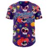 Custom Purple US Navy Blue-White Sugar Skull Day of the Dead Mexican Folk Art Authentic Baseball Jersey