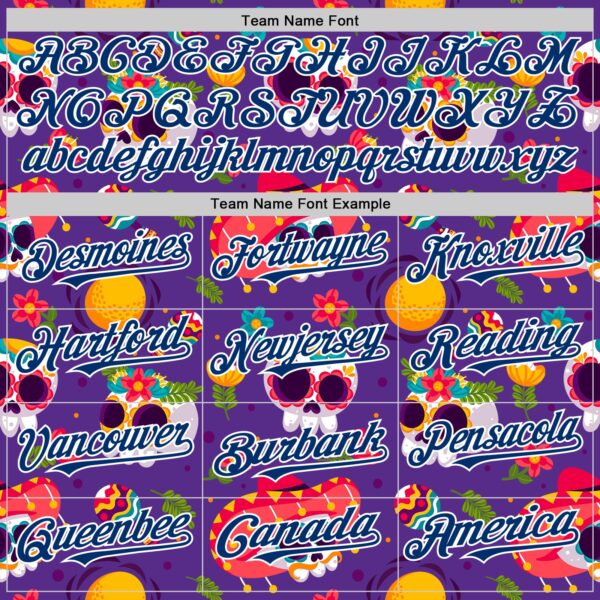 Custom Purple US Navy Blue-White Sugar Skull Day of the Dead Mexican Folk Art Authentic Baseball Jersey