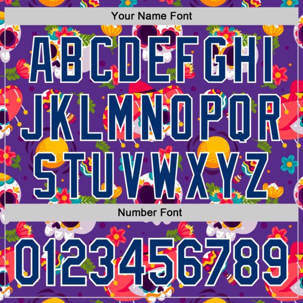 Custom Purple US Navy Blue-White Sugar Skull Day of the Dead Mexican Folk Art Authentic Baseball Jersey