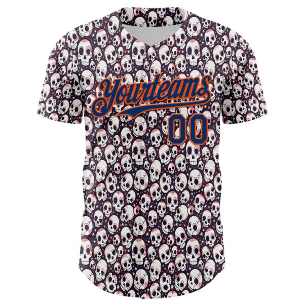 Custom White US Navy Blue-Orange Sugar Skull Day of the Dead Mexican Folk Art Authentic Baseball Jersey
