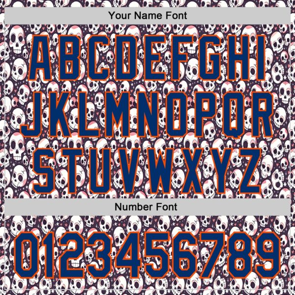 Custom White US Navy Blue-Orange Sugar Skull Day of the Dead Mexican Folk Art Authentic Baseball Jersey