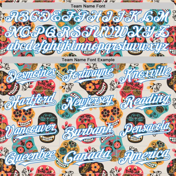 Custom Cream White-Electric Blue Sugar Skull Day of the Dead Mexican Folk Art Authentic Baseball Jersey