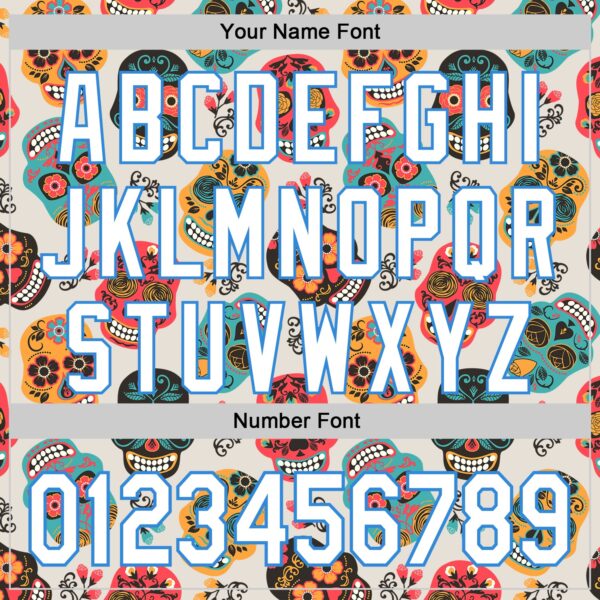 Custom Cream White-Electric Blue Sugar Skull Day of the Dead Mexican Folk Art Authentic Baseball Jersey