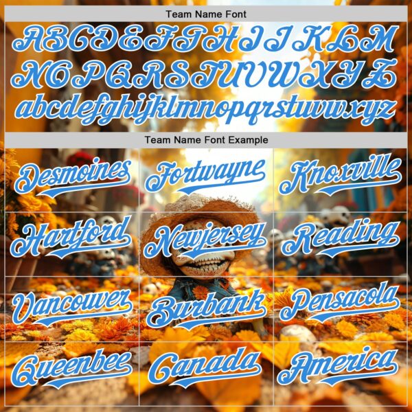 Custom White Electric Blue Sugar Skull Day of the Dead Mexican Folk Art Authentic Baseball Jersey