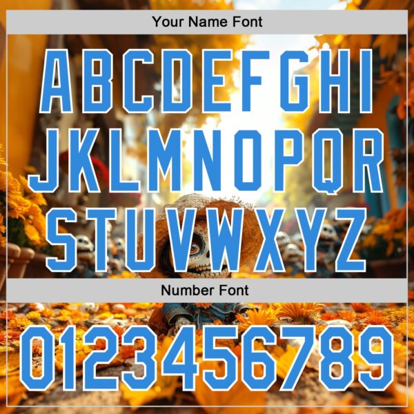 Custom White Electric Blue Sugar Skull Day of the Dead Mexican Folk Art Authentic Baseball Jersey