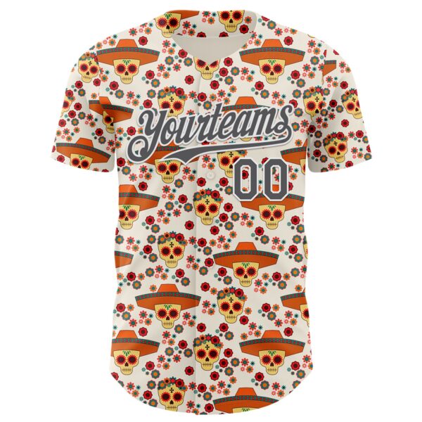 Custom Cream Steel Gray-White Sugar Skull Day of the Dead Mexican Folk Art Authentic Baseball Jersey