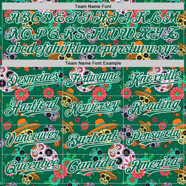 Custom Kelly Green White Sugar Skull Day of the Dead Mexican Folk Art Authentic Baseball Jersey