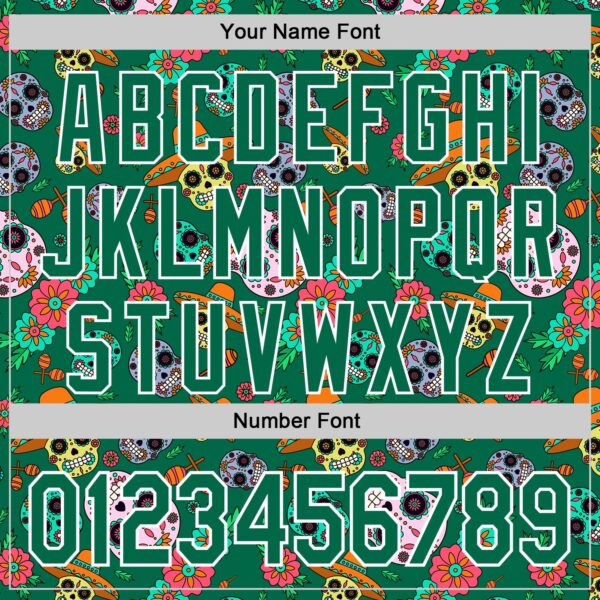 Custom Kelly Green White Sugar Skull Day of the Dead Mexican Folk Art Authentic Baseball Jersey