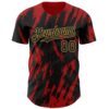 Custom Black Old Gold-Red Splatter Torn Sharp Brush Stroke Authentic Baseball Jersey