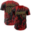 Custom Black Old Gold-Red Splatter Torn Sharp Brush Stroke Authentic Baseball Jersey