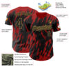 Custom Black Old Gold-Red Splatter Torn Sharp Brush Stroke Authentic Baseball Jersey