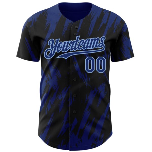 Custom Black Royal-Light Blue Splatter Torn Sharp Brush Stroke Authentic Baseball Jersey