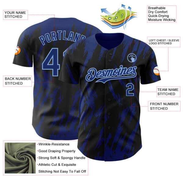 Custom Black Royal-Light Blue Splatter Torn Sharp Brush Stroke Authentic Baseball Jersey