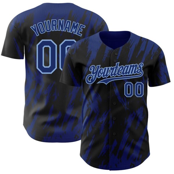 Custom Black Royal-Light Blue Splatter Torn Sharp Brush Stroke Authentic Baseball Jersey