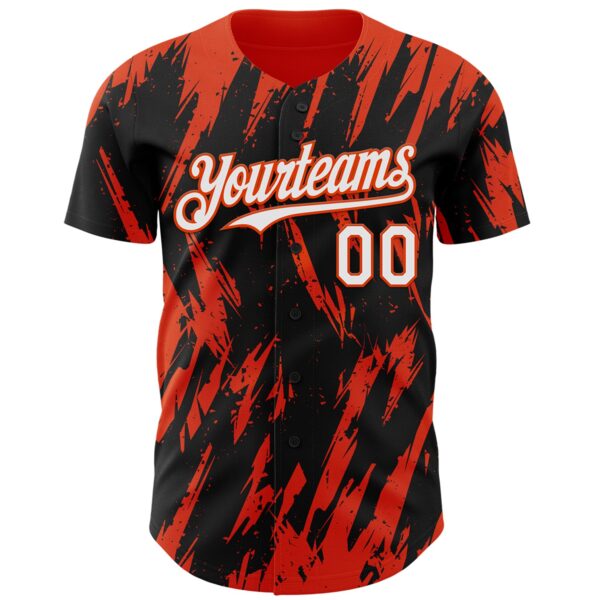 Custom Black White-Orange Splatter Torn Sharp Brush Stroke Authentic Baseball Jersey