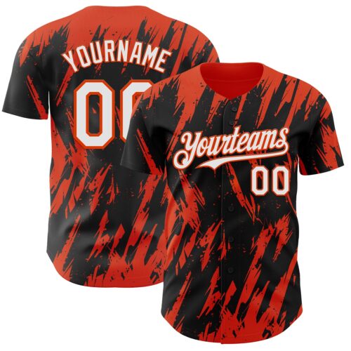 Custom Black White-Orange Splatter Torn Sharp Brush Stroke Authentic Baseball Jersey
