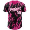 Custom Black White-Pink Splatter Torn Sharp Brush Stroke Authentic Baseball Jersey