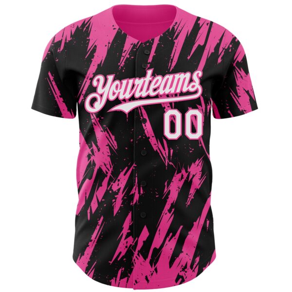 Custom Black White-Pink Splatter Torn Sharp Brush Stroke Authentic Baseball Jersey