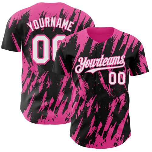 Custom Black White-Pink Splatter Torn Sharp Brush Stroke Authentic Baseball Jersey