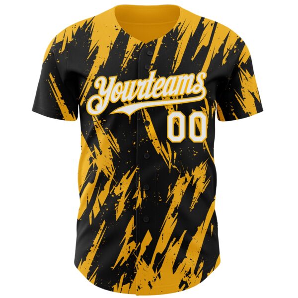 Custom Black White-Gold Splatter Torn Sharp Brush Stroke Authentic Baseball Jersey
