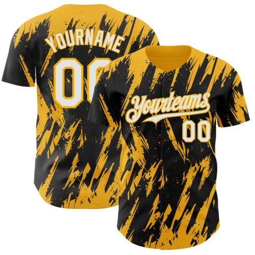 Custom Black White-Gold Splatter Torn Sharp Brush Stroke Authentic Baseball Jersey