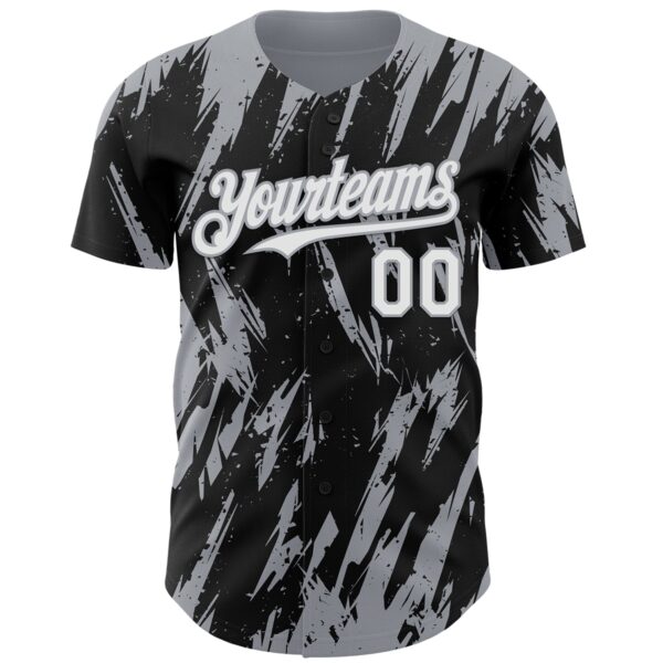 Custom Black White-Gray Splatter Torn Sharp Brush Stroke Authentic Baseball Jersey