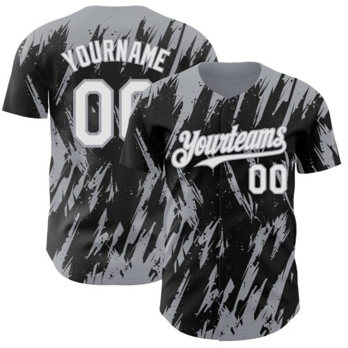 Custom Black White-Gray Splatter Torn Sharp Brush Stroke Authentic Baseball Jersey