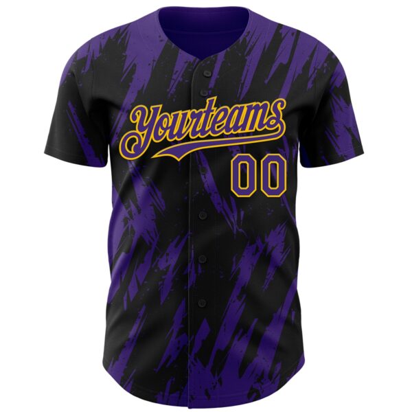 Custom Black Purple-Yellow Splatter Torn Sharp Brush Stroke Authentic Baseball Jersey