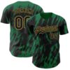 Custom Black Old Gold-Kelly Green Splatter Torn Sharp Brush Stroke Authentic Baseball Jersey