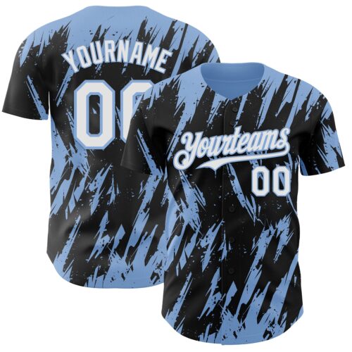 Custom Black White-Light Blue Splatter Torn Sharp Brush Stroke Authentic Baseball Jersey