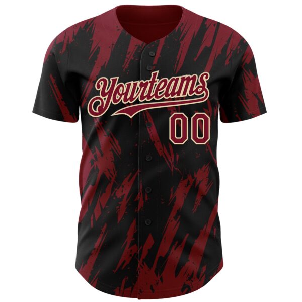 Custom Black Crimson-Cream Splatter Torn Sharp Brush Stroke Authentic Baseball Jersey
