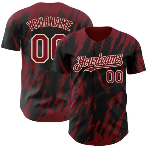 Custom Black Crimson-Cream Splatter Torn Sharp Brush Stroke Authentic Baseball Jersey