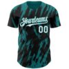 Custom Black White-Teal Splatter Torn Sharp Brush Stroke Authentic Baseball Jersey
