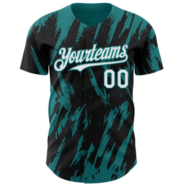 Custom Black White-Teal Splatter Torn Sharp Brush Stroke Authentic Baseball Jersey