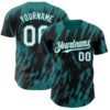 Custom Black White-Teal Splatter Torn Sharp Brush Stroke Authentic Baseball Jersey